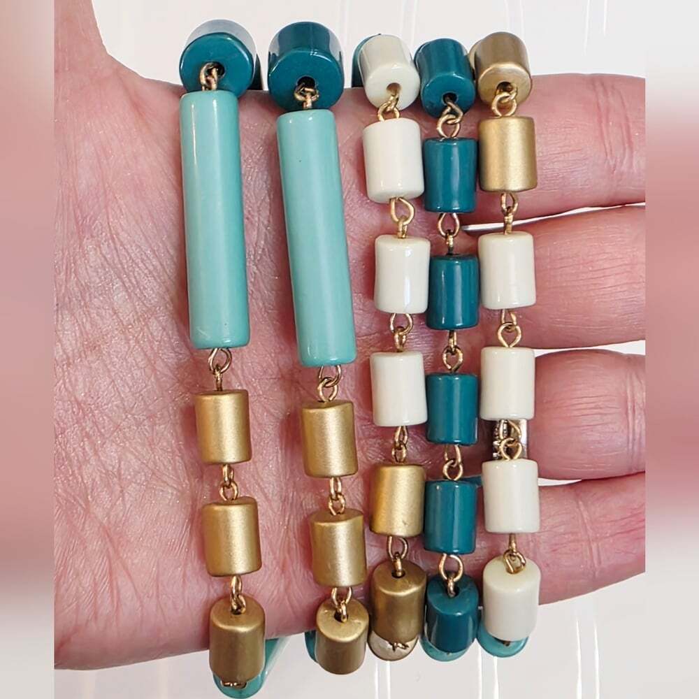 Vintage Green And Gold MOD Beaded Necklace